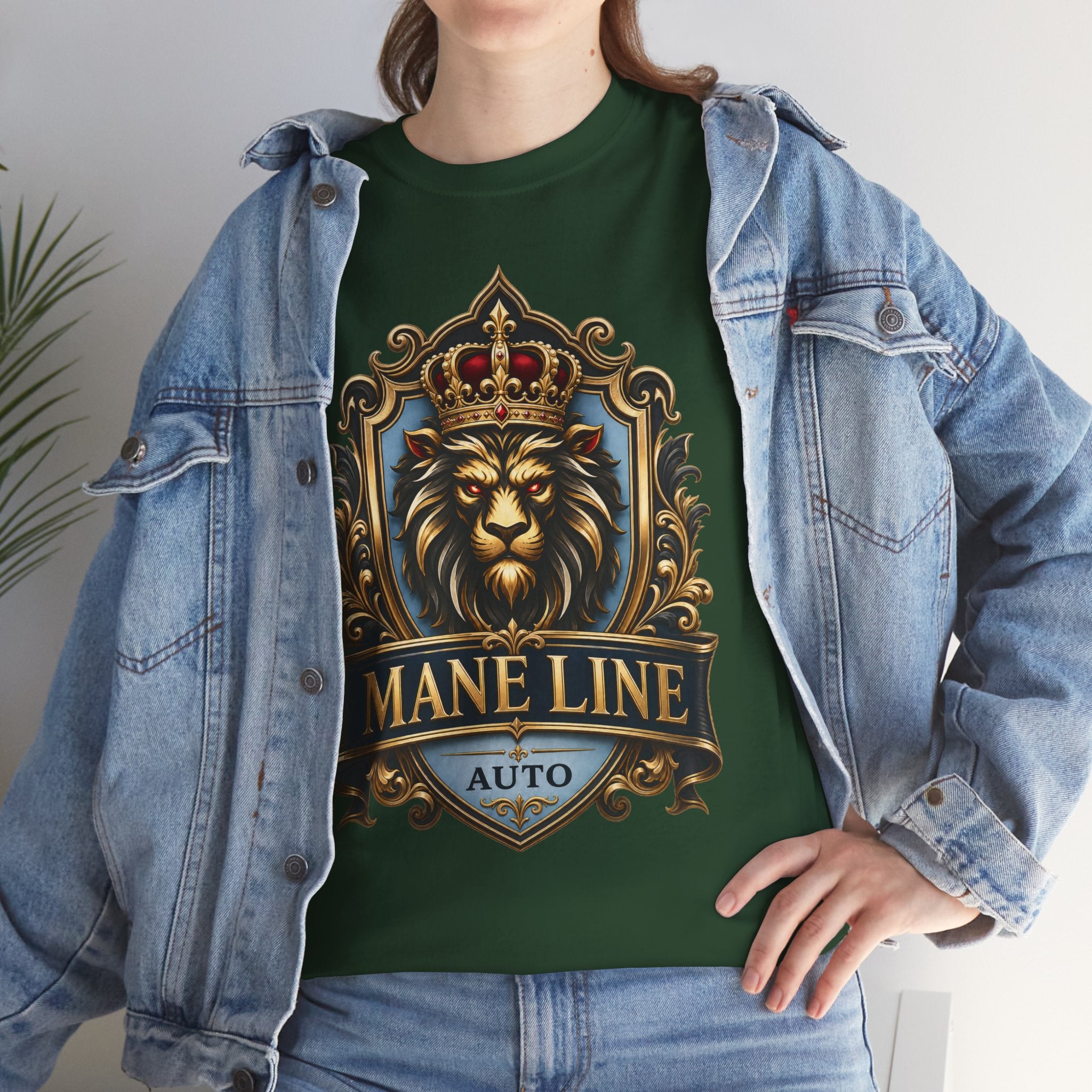 Lion Crest Tee — "Mane Line Auto" Vintage Heraldic Graphic Shirt