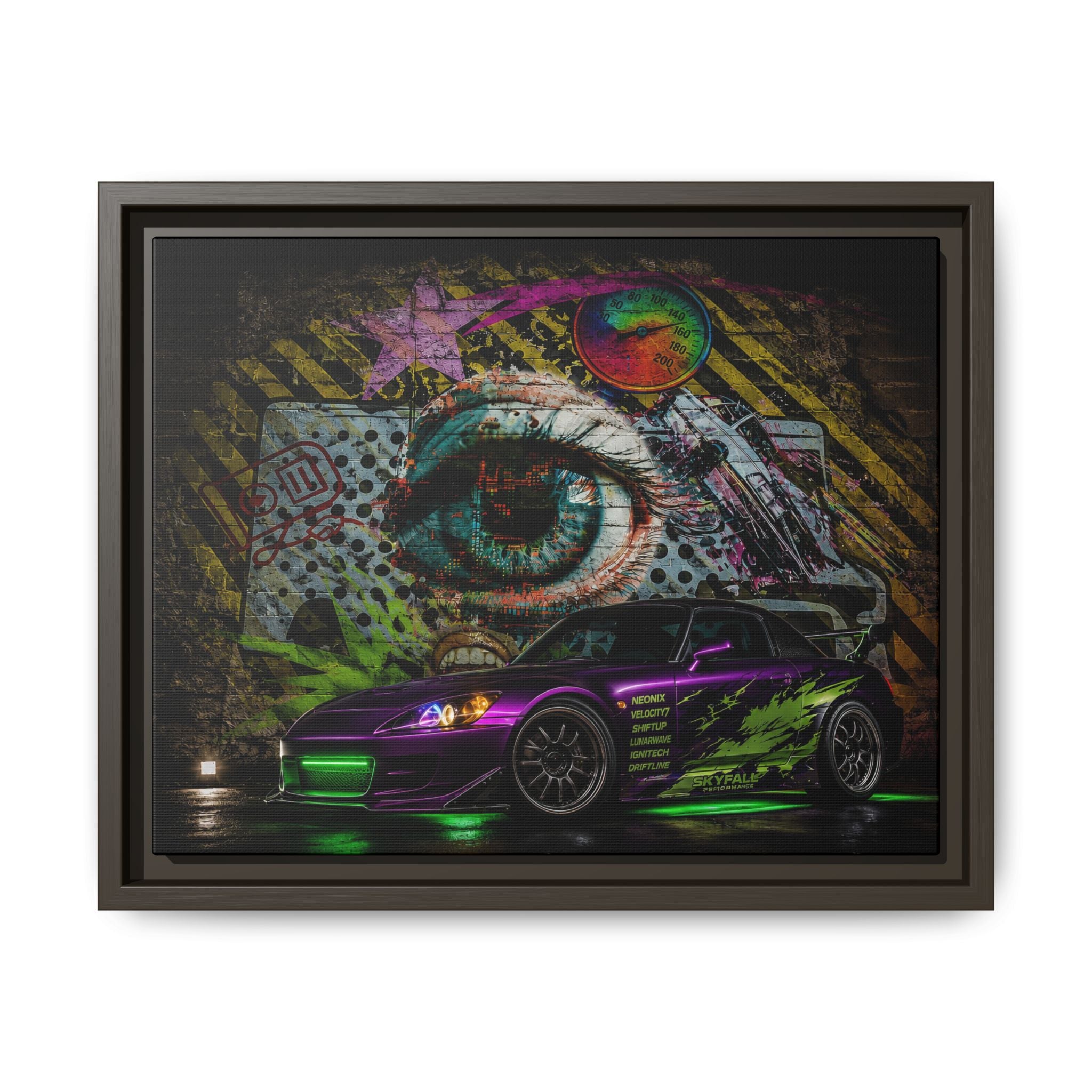 Graffiti Sports Car Matte Canvas - Framed Wall Art