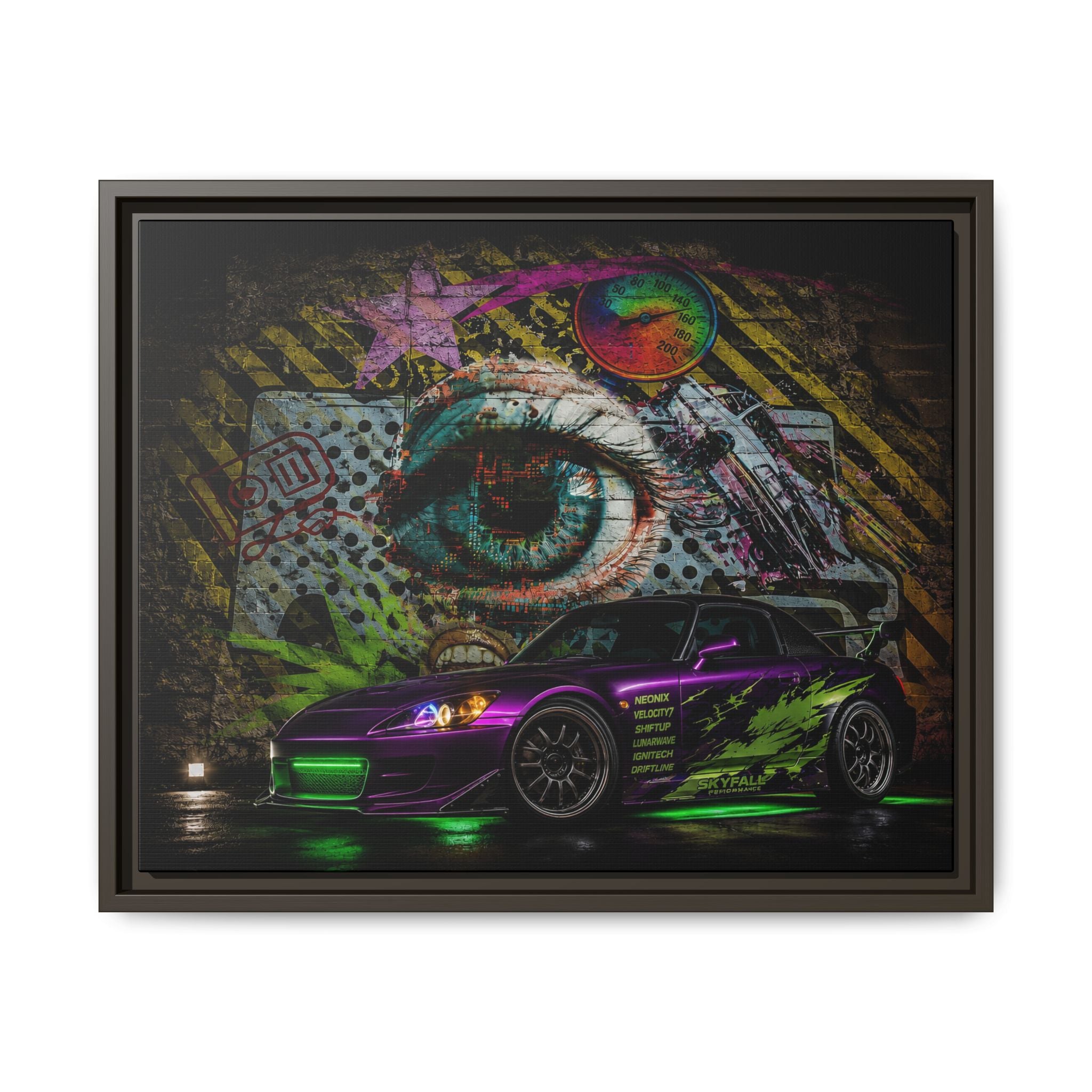 Graffiti Sports Car Matte Canvas - Framed Wall Art