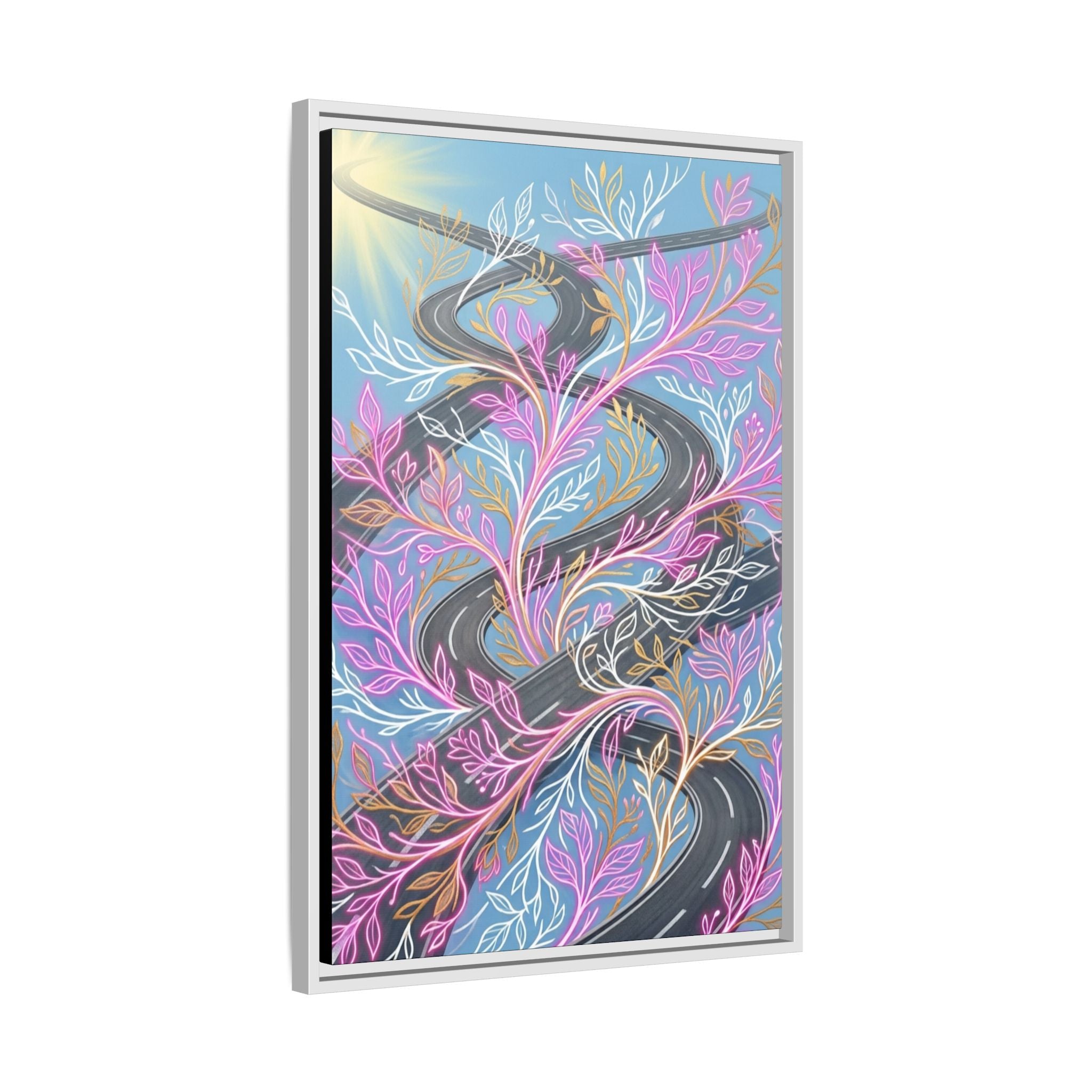 Framed Matte Canvas Floral Vines Wall Art — Pastel Botanical Abstract