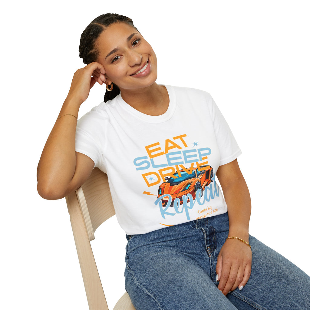 Eat Sleep Drive Repeat T-Shirt — Racing Car Graphic Tee for Motorsport Fans