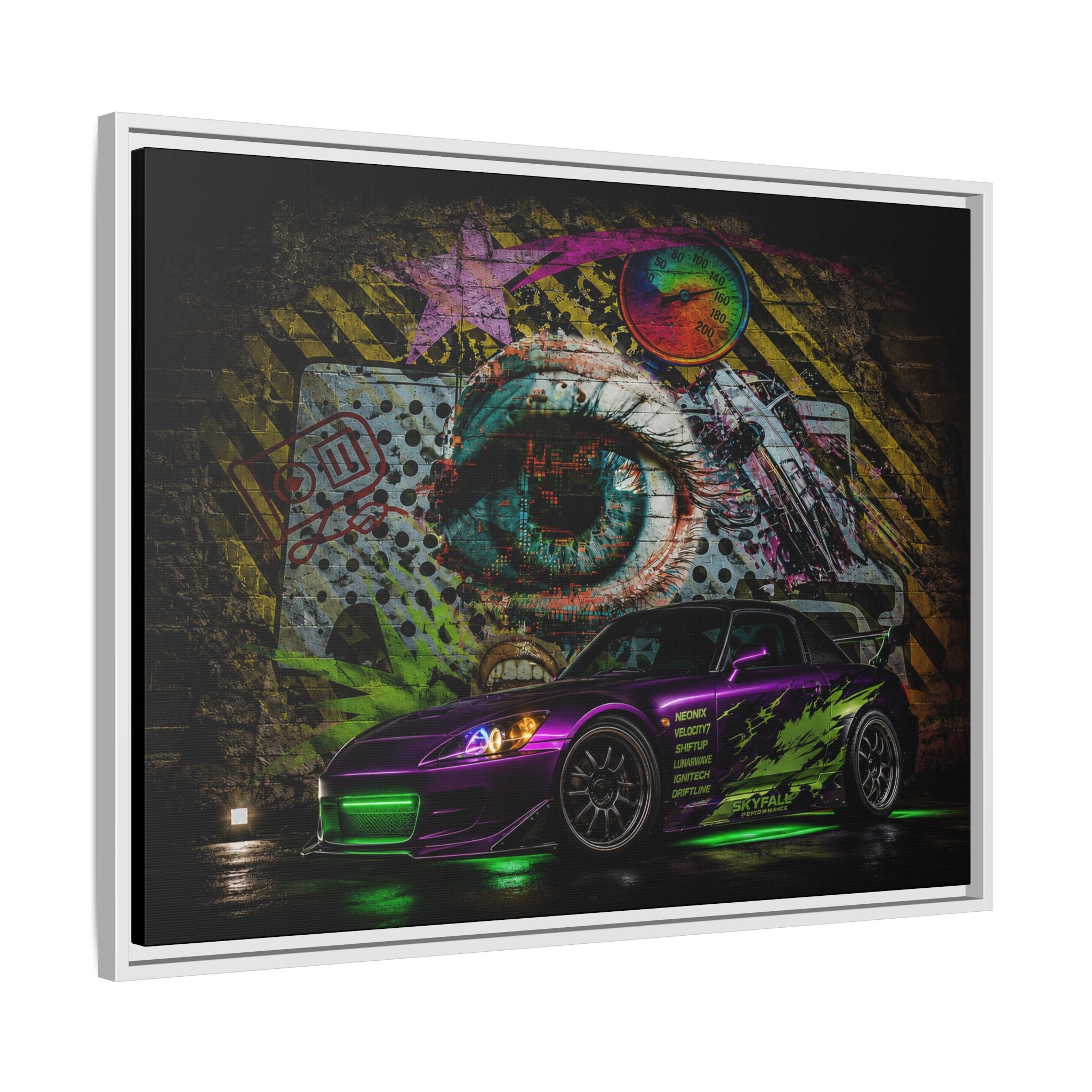 Graffiti Sports Car Matte Canvas - Framed Wall Art