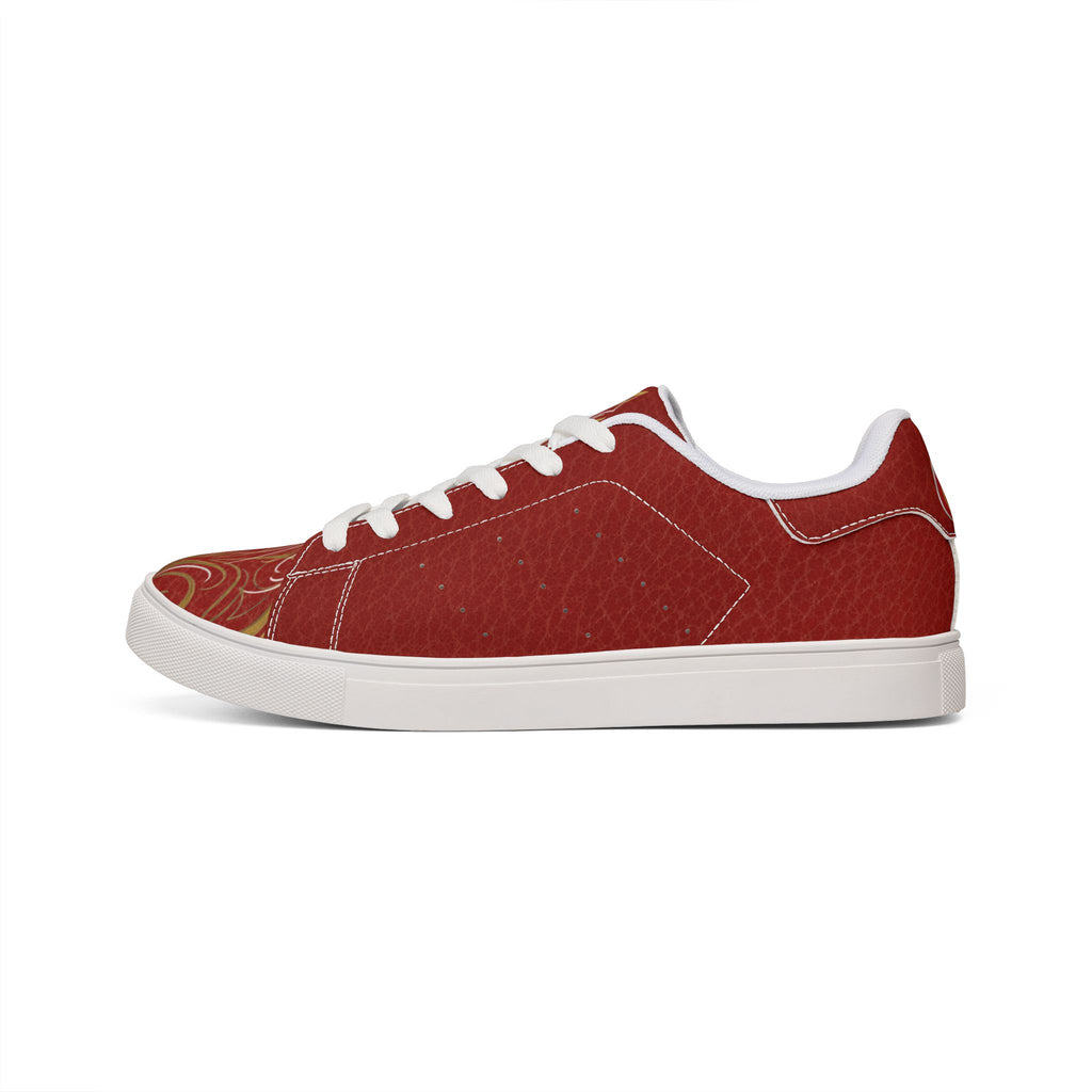 Men's Red Pinstriped Leather Sneakers — Low-Top Casual Shoes