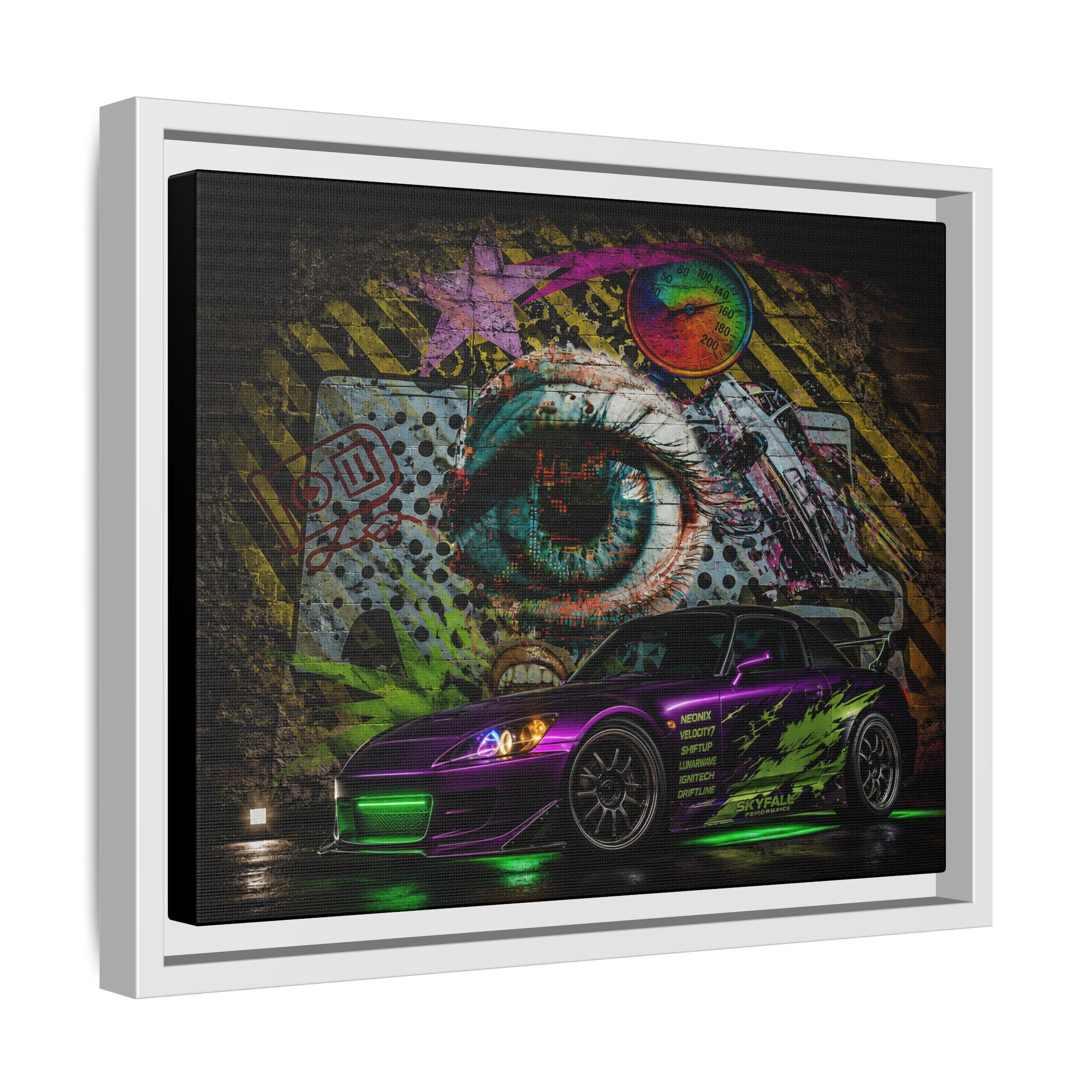 Graffiti Sports Car Matte Canvas - Framed Wall Art