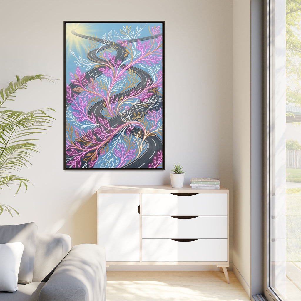 Framed Matte Canvas Floral Vines Wall Art — Pastel Botanical Abstract