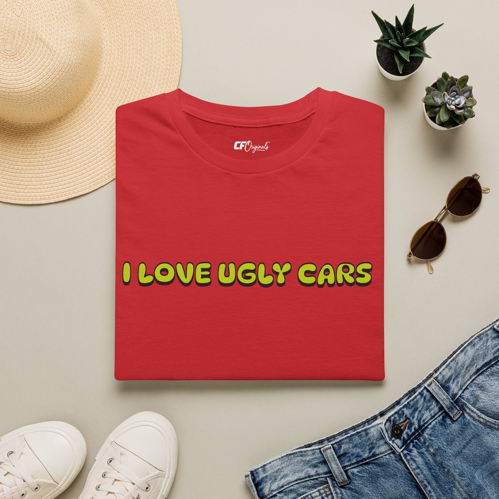 T-Shirt — "I Love Ugly Cars" Retro Green Graphic Tee