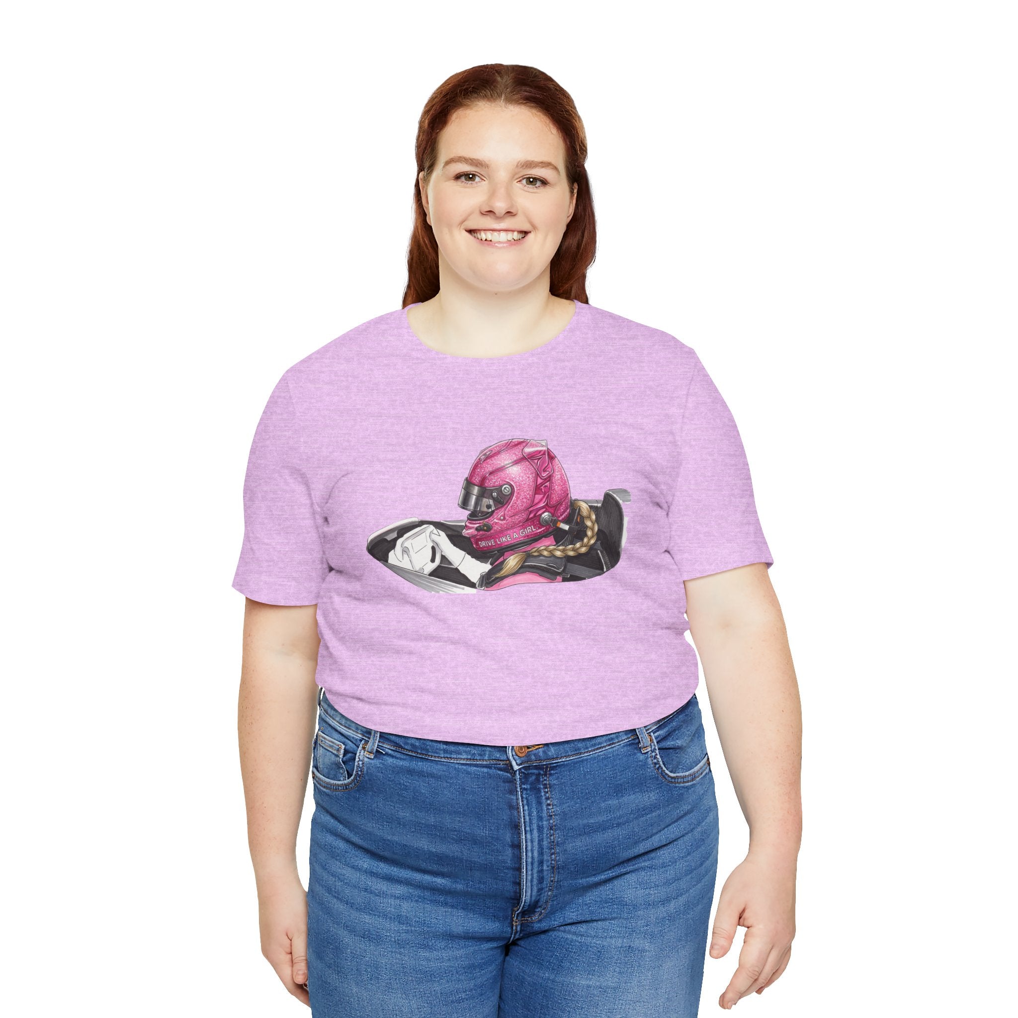 Drive Like a Girl — Pink Racing Helmet Graphic T-Shirt