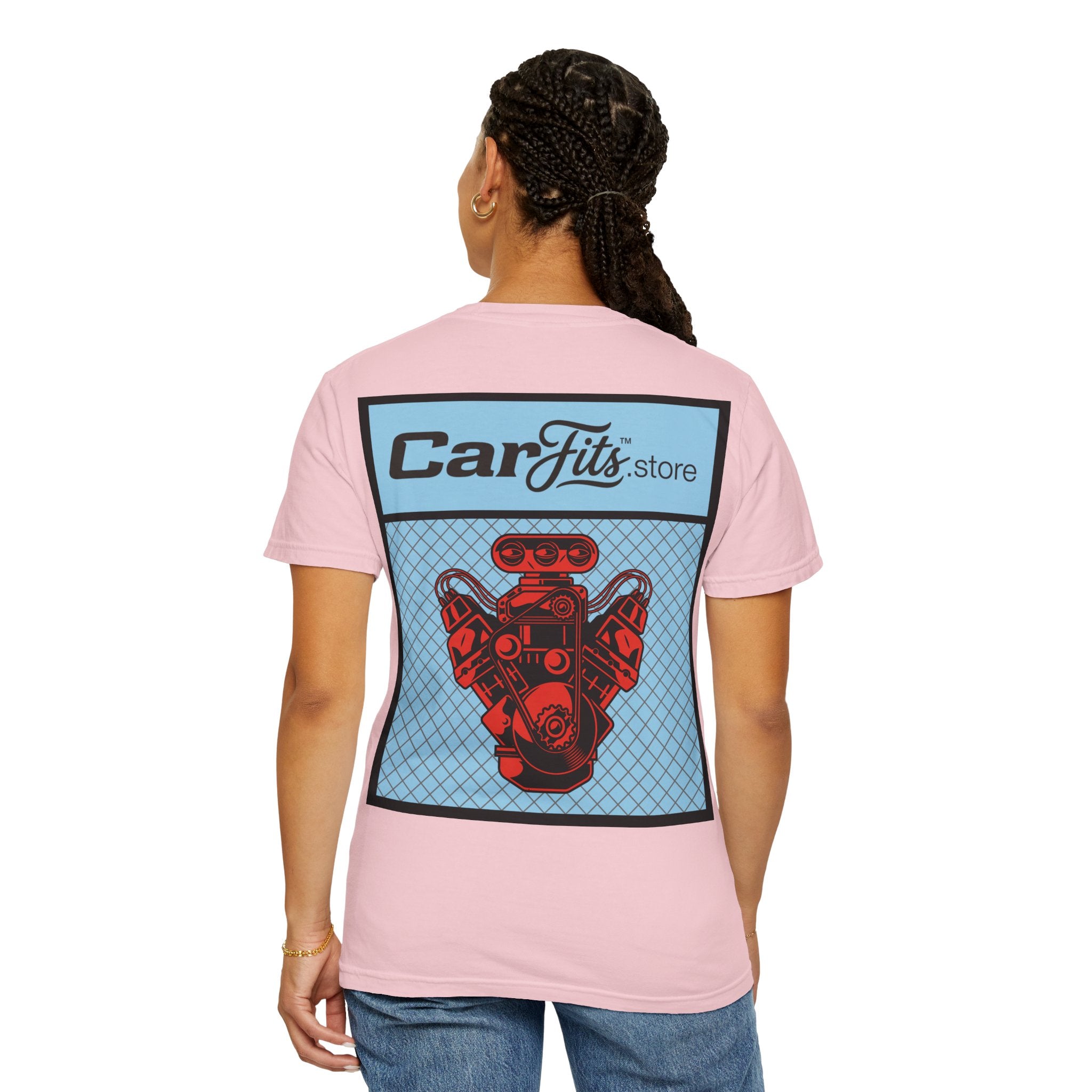CarFits.store Big Prints T-Shirt — Retro Engine & Scenic Drive