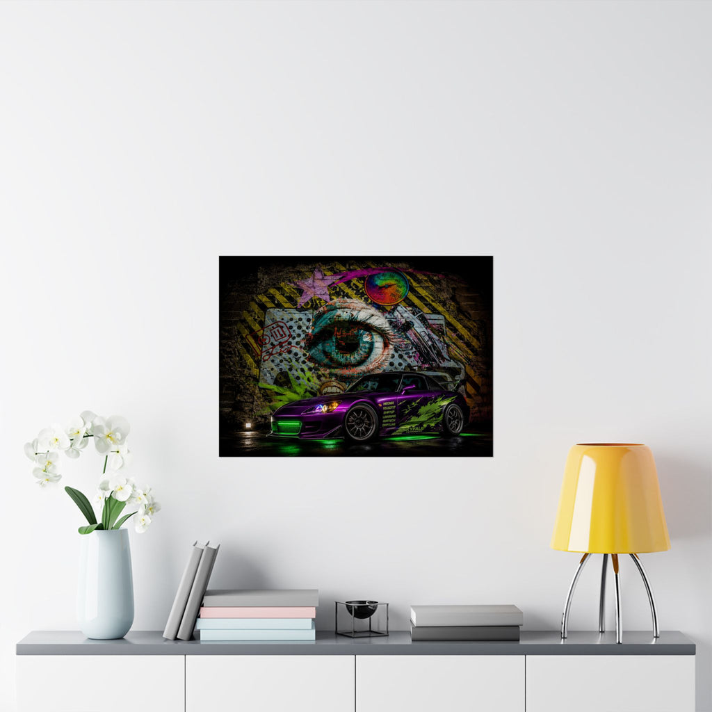 Graffiti Sports Car Matte Poster — Neon Drift Street Art Wall Print