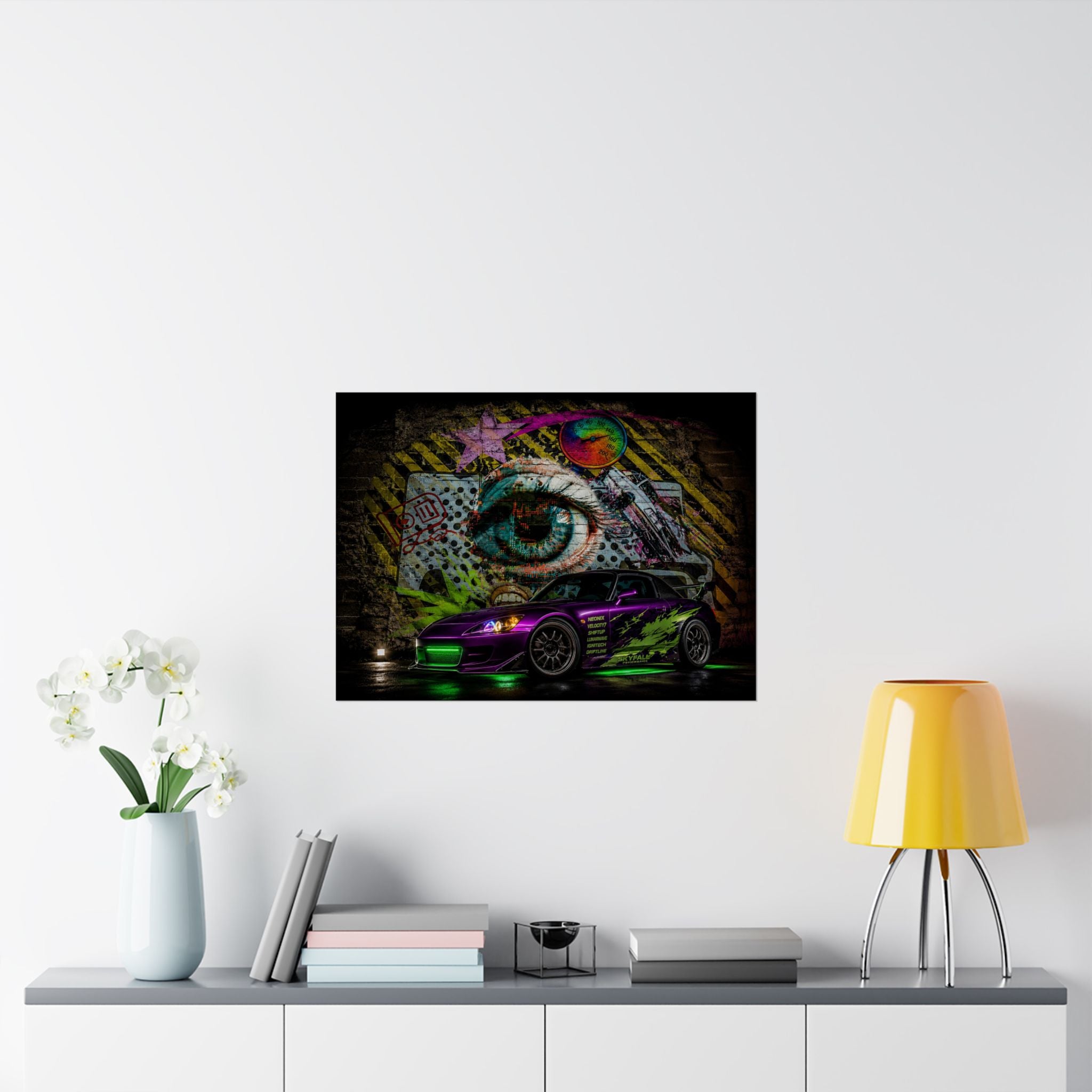 Graffiti Sports Car Matte Poster — Neon Drift Street Art Wall Print